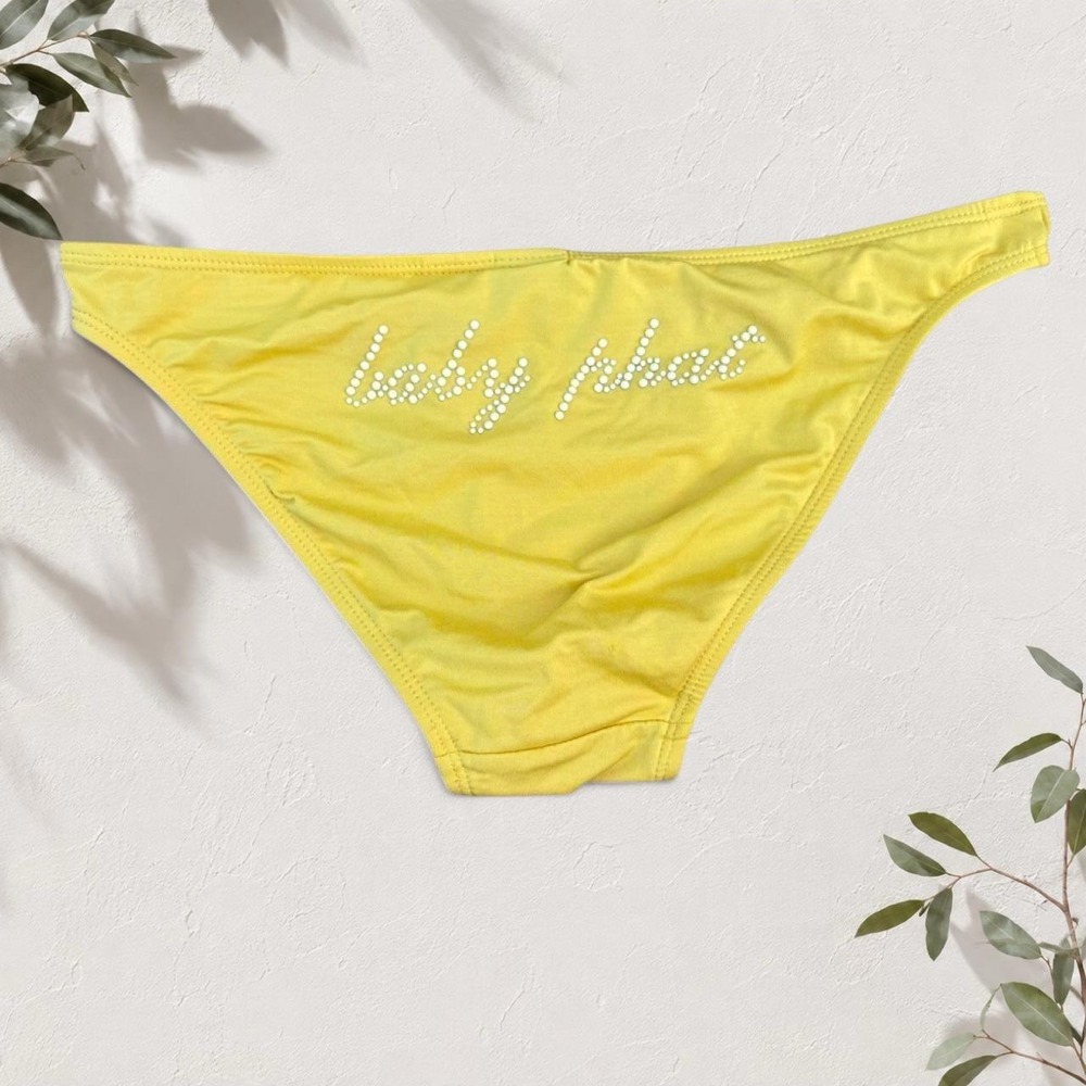 Baby Phat Yellow Bikini Bottoms Pearl Logo Y2K McBling Swimwear Small